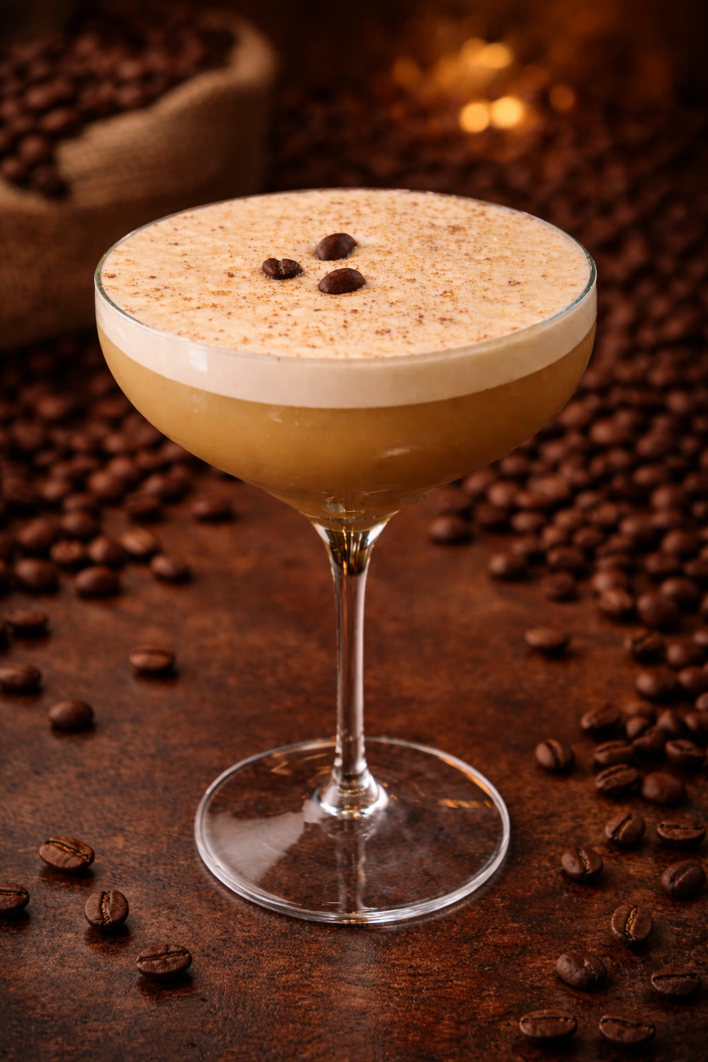 El Cafe — espresso tequila martini with coffee beans