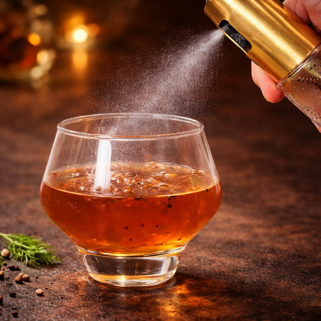 El Mezcal — smoked mezcal cocktail with bitters spray
